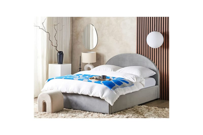 Seng med opbevaring Vaucluse - Lys grå/Velour, Lysegrå/Fløjl, Lysegrå/Velour, 160x200 cm - Møbler - Senge - Sengeramme & sengestel