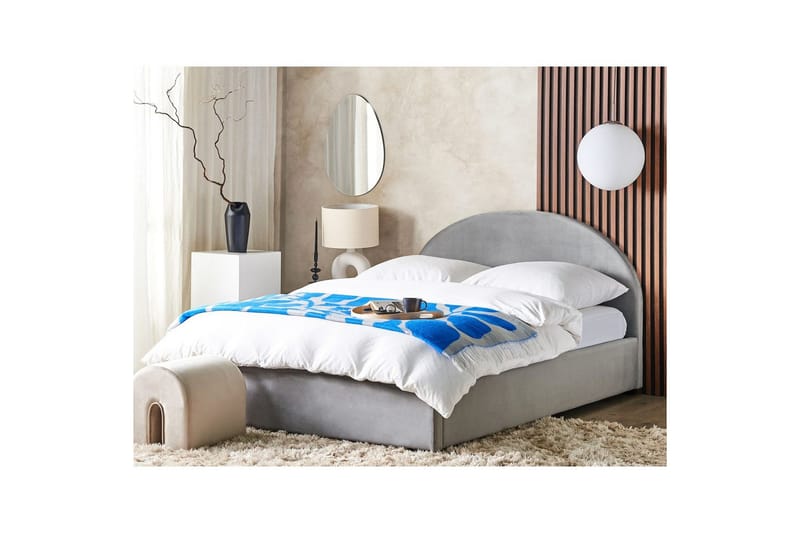 Seng med opbevaring Vaucluse - Lys grå/Velour, Lysegrå/Fløjl, Lysegrå/Velour, 180x200 cm - Møbler - Senge - Sengeramme & sengestel