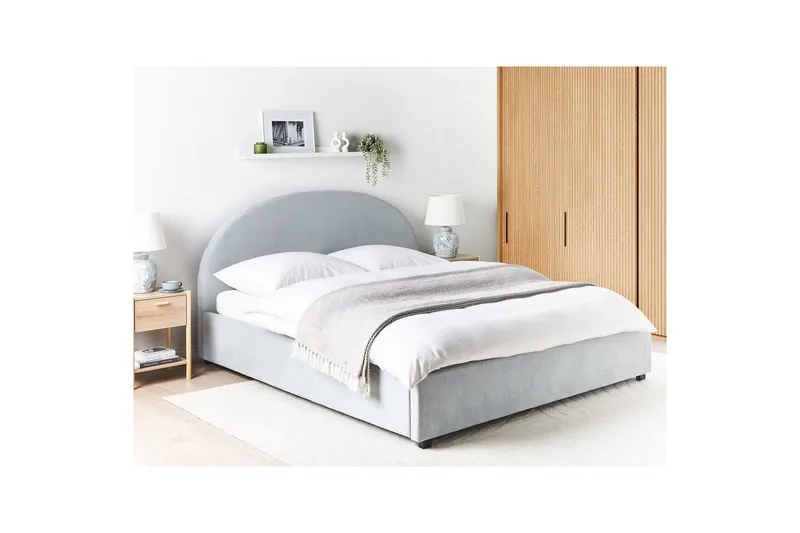 Seng med opbevaring Vaucluse - Lyseblå/polyester, Lyseblå/Polyester, Lys blå/Polyester, 180x200 cm - Møbler - Senge - Sengeramme & sengestel