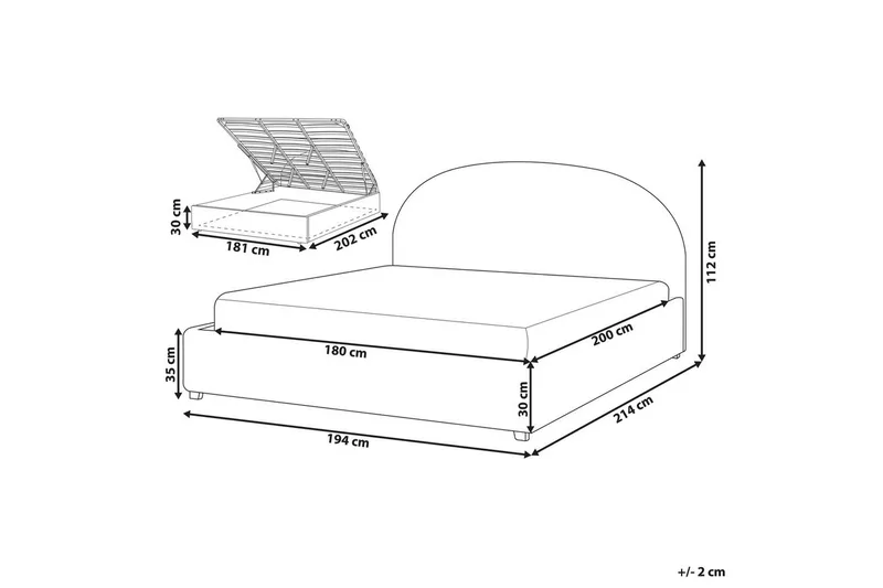 Seng med opbevaring Vaucluse - Lyseblå/polyester, Lyseblå/Polyester, Lys blå/Polyester, 180x200 cm - Møbler - Senge - Sengeramme & sengestel