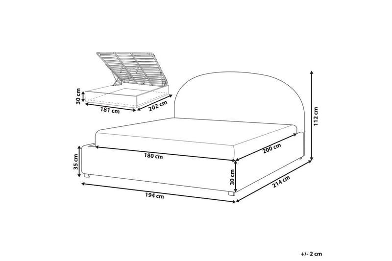 Seng med opbevaring Vaucluse - Lyseblå/polyester, Lyseblå/Polyester, Lys blå/Polyester, 180x200 cm - Møbler - Senge - Sengeramme & sengestel
