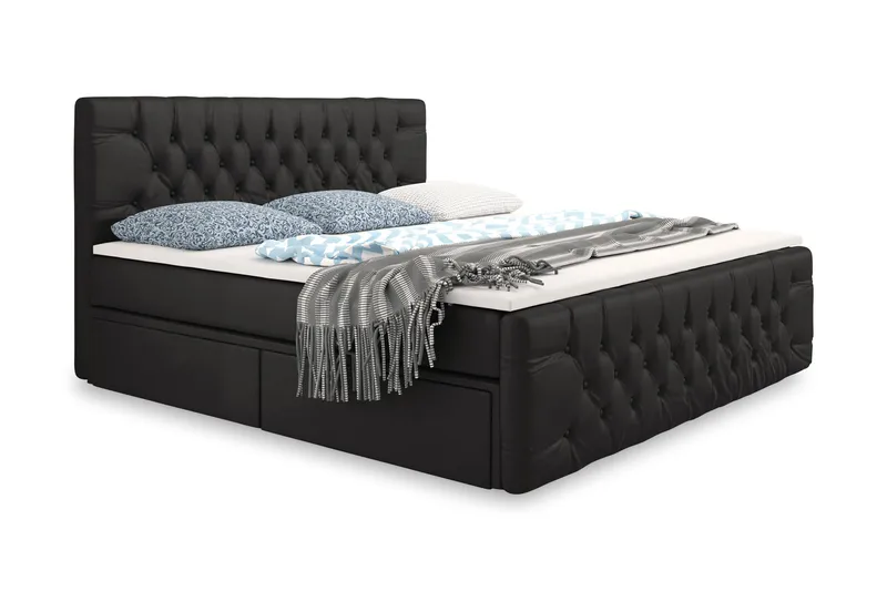 Velluto Komplet Senge med Opbevaring 160x200 med Fodgavl, Sort