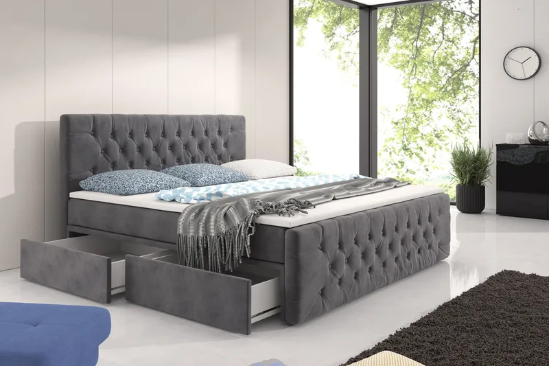 Velluto Komplet Senge med Opbevaring 180x200 med Fodgavl - Grå - Møbler - Senge - Seng med opbevaring