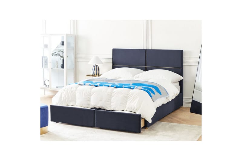 Seng med opbevaring Vernoyes - Sort, guld, 160x200 cm - Møbler - Senge - Sengeramme & sengestel