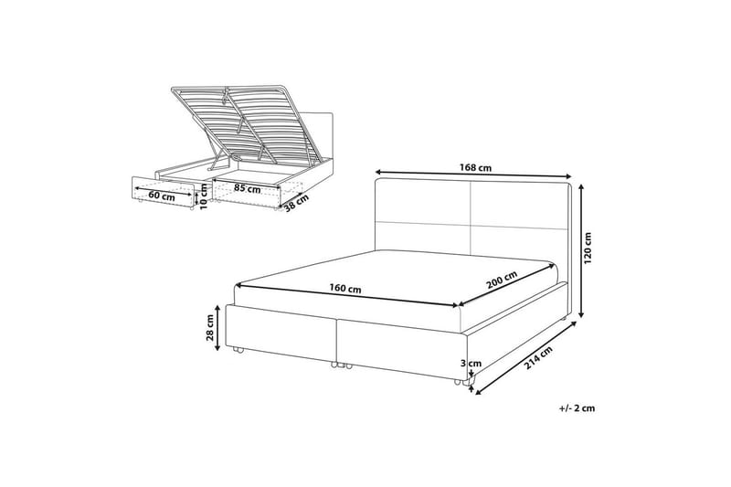 Seng med opbevaring Vernoyes - Sort, guld, 160x200 cm - Møbler - Senge - Sengeramme & sengestel
