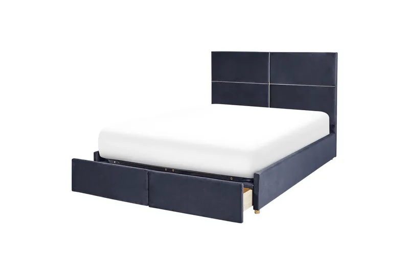 Seng med opbevaring Vernoyes - Sort, guld, 160x200 cm - Møbler - Senge - Sengeramme & sengestel