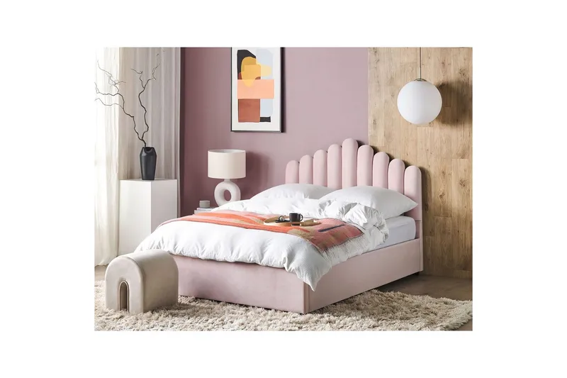 Seng med opbevaring Vincennes - Rosa, Sort, 140x200 cm - Møbler - Senge - Sengeramme & sengestel