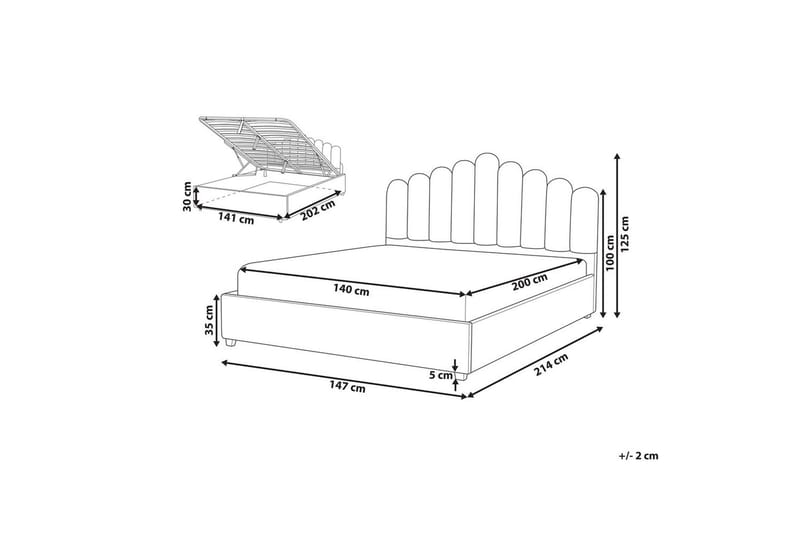 Seng med opbevaring Vincennes - Rosa, Sort, 140x200 cm - Møbler - Senge - Sengeramme & sengestel