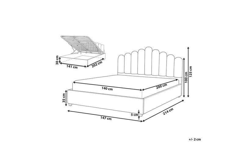 Seng med opbevaring Vincennes - Taupe, sort, 140x200 cm - Møbler - Senge - Sengeramme & sengestel