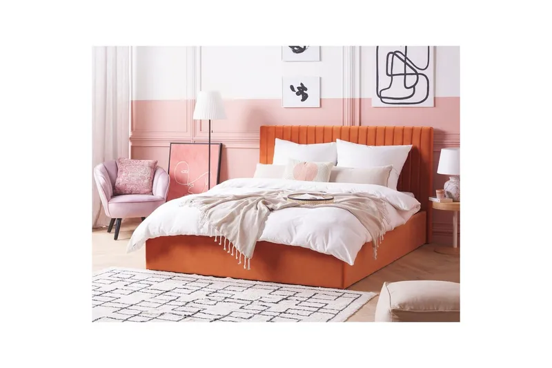 Seng med opbevaring Vion - Orange, 160x200 cm - Møbler - Senge - Sengeramme & sengestel