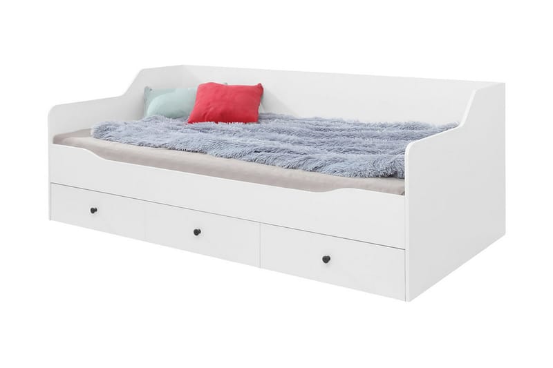 Zumar seng 94x204 cm - Hvid/Hvid Højglans - Seng med opbevaring - Enkeltseng med opbevaring