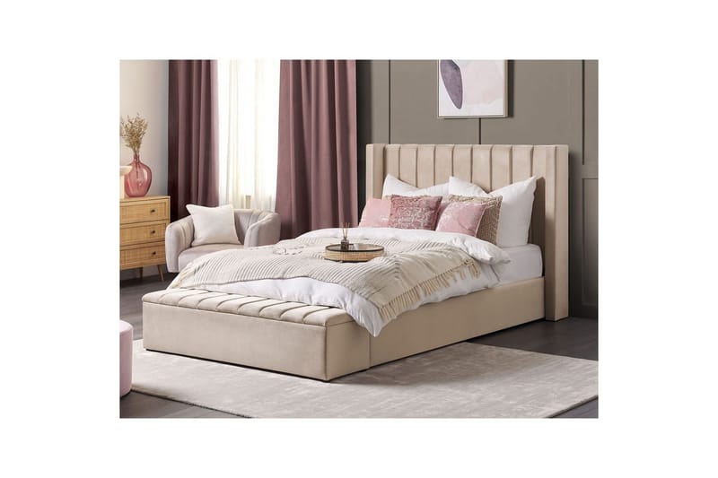 Seng med opbevaringsbænk Noyers - Beige, 160x200 cm - Møbler - Senge - Sengeramme & sengestel
