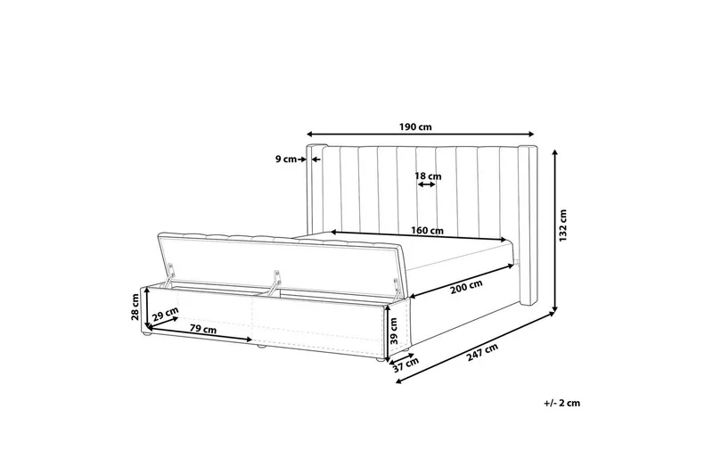 Seng med opbevaringsbænk Noyers - Beige, 160x200 cm - Møbler - Senge - Sengeramme & sengestel