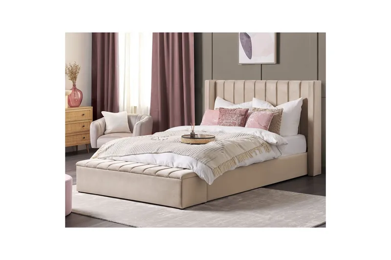 Seng med opbevaringsbænk Noyers - Beige, 180x200 cm - Møbler - Senge - Sengeramme & sengestel