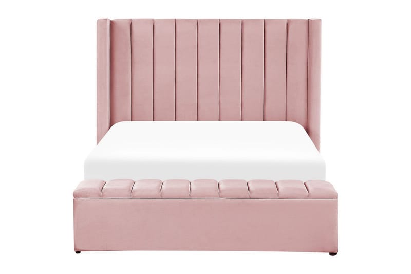 Seng med opbevaringsbænk Noyers - Rosa, 140x200 cm - Møbler - Senge - Sengeramme & sengestel