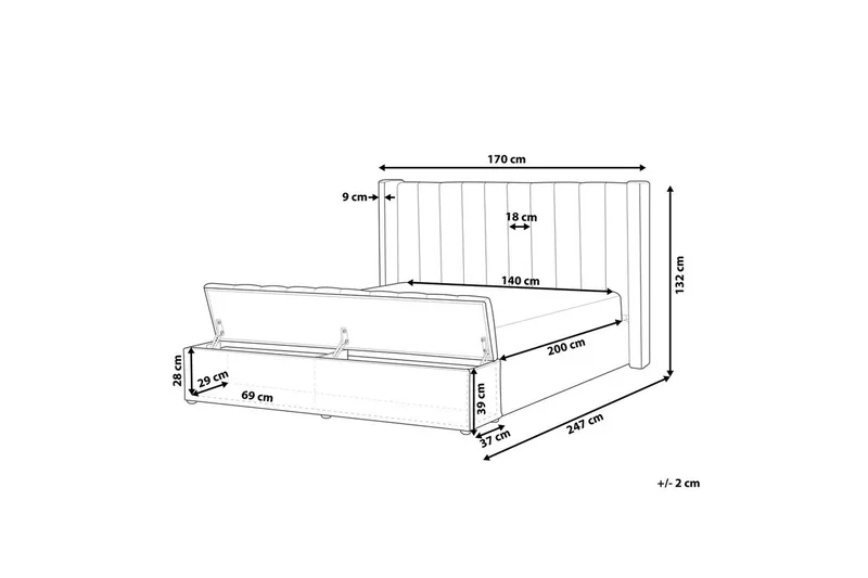 Seng med opbevaringsbænk Noyers - Rosa, 140x200 cm - Møbler - Senge - Sengeramme & sengestel