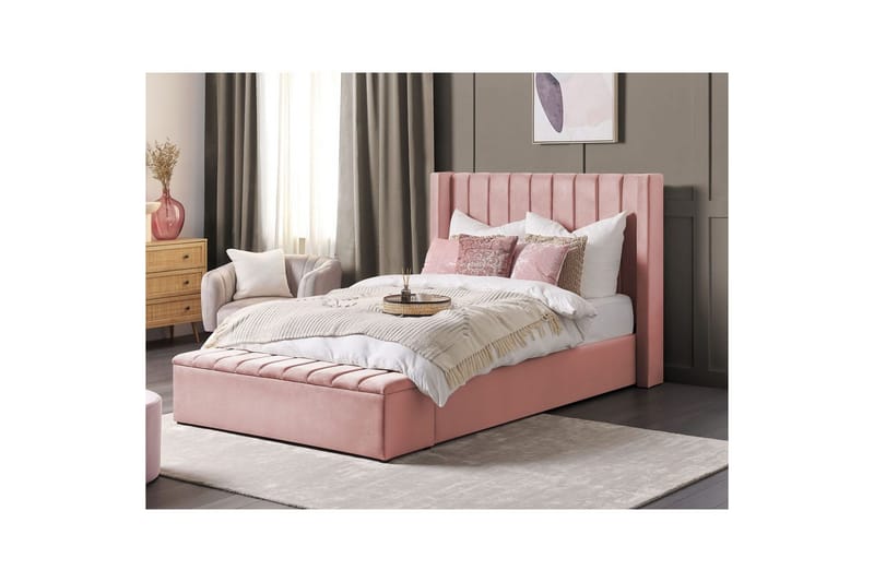 Seng med opbevaringsbænk Noyers - Rosa, 140x200 cm - Møbler - Senge - Sengeramme & sengestel