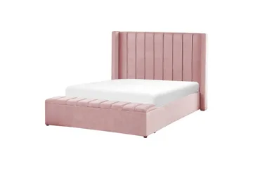 Seng med opbevaringsbænk Noyers - Rosa, 140x200 cm - Møbler - Senge - Sengeramme & sengestel