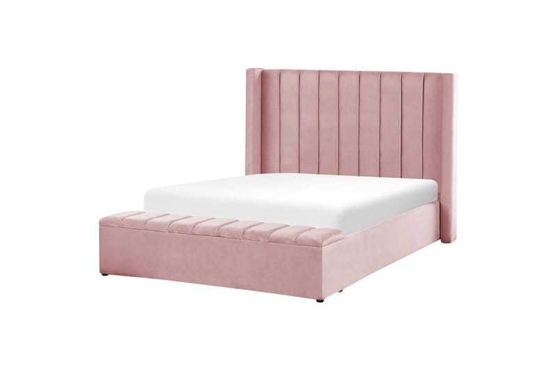Seng med opbevaringsbænk Noyers - Rosa, 140x200 cm - Møbler - Senge - Sengeramme & sengestel