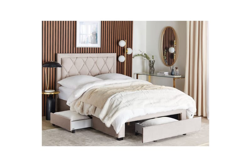 Seng med opbevaringsskuffer Lievin - Beige, 140x200 cm - Møbler - Senge - Sengeramme & sengestel