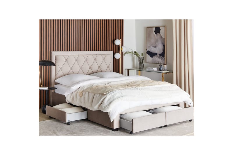 Seng med opbevaringsskuffer Lievin - Beige, 160x200 cm - Møbler - Senge - Sengeramme & sengestel
