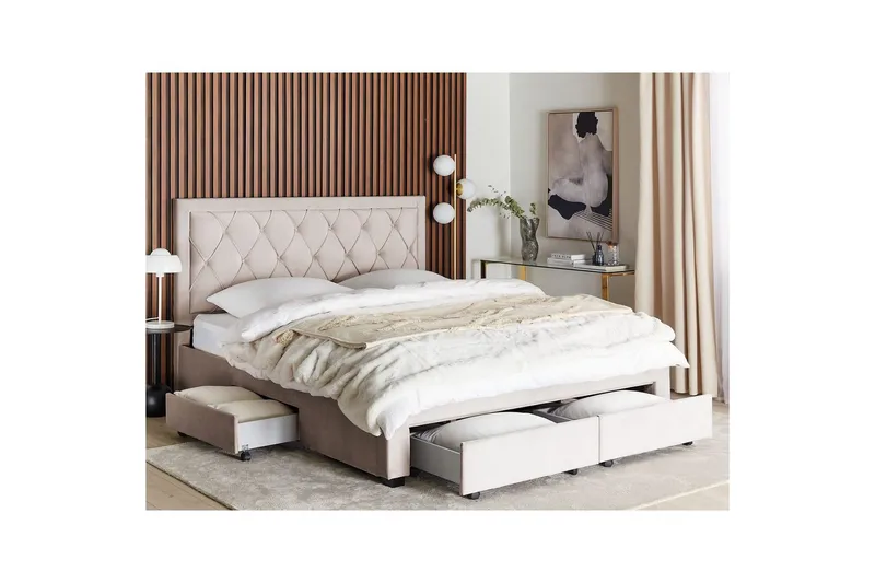 Seng med opbevaringsskuffer Lievin - Beige, 180x200 cm - Møbler - Senge - Sengeramme & sengestel
