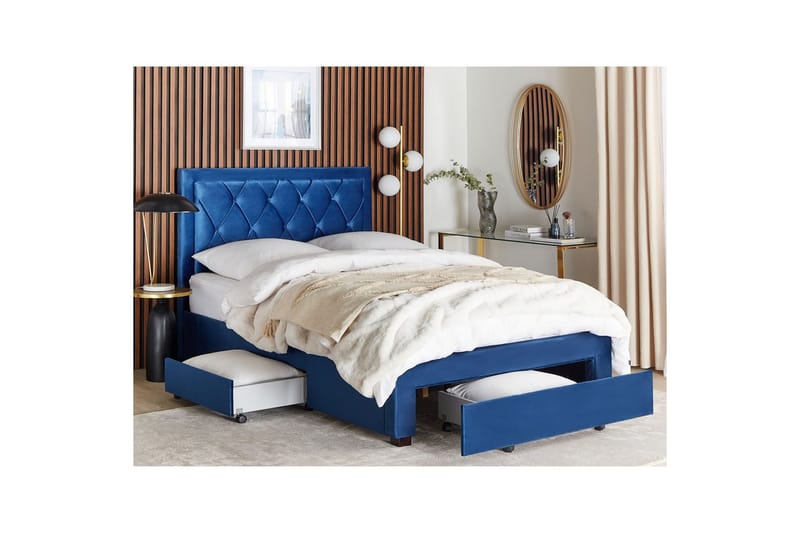 Seng med opbevaringsskuffer Lievin - Blå, 140x200 cm - Møbler - Senge - Sengeramme & sengestel