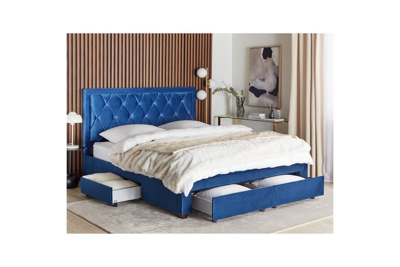 Seng med opbevaringsskuffer Lievin - Blå, 180x200 cm - Møbler - Senge - Sengeramme & sengestel
