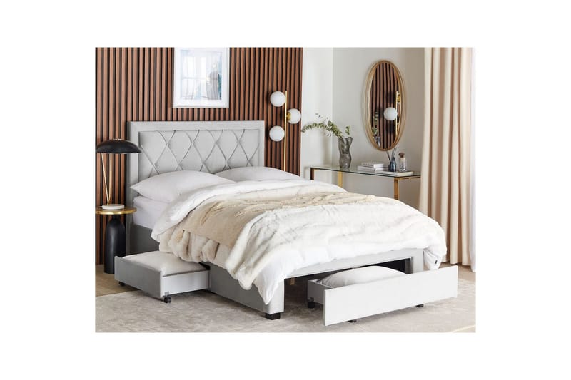 Seng med opbevaringsskuffer Lievin - Grå, 140x200 cm - Møbler - Senge - Sengeramme & sengestel