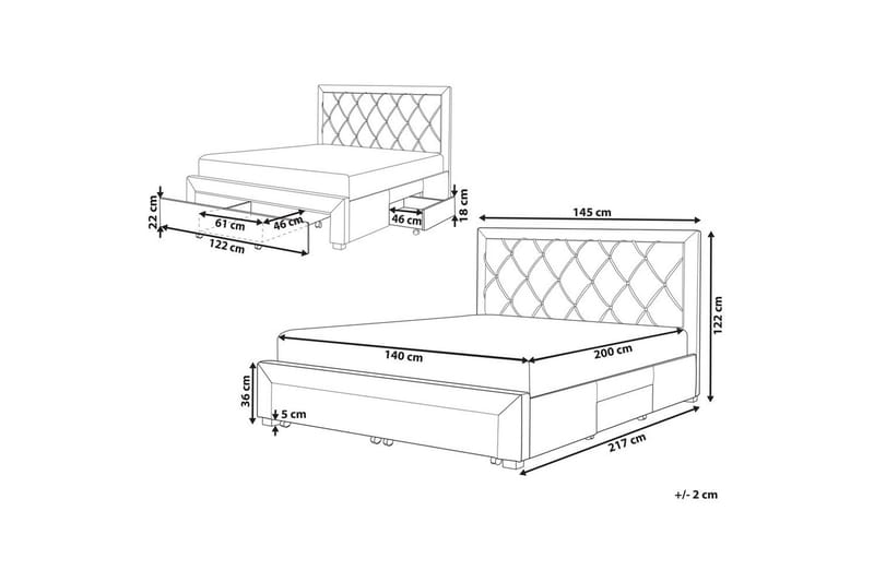 Seng med opbevaringsskuffer Lievin - Grå, 140x200 cm - Møbler - Senge - Sengeramme & sengestel