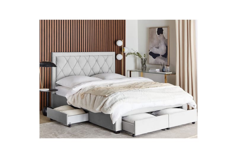 Seng med opbevaringsskuffer Lievin - Grå, 160x200 cm - Møbler - Senge - Sengeramme & sengestel