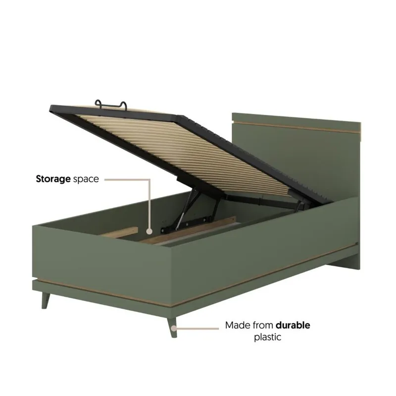Seng Scandi - 100 cm, Falmet grøn - Oliebehandlet eg - Møbler - Senge - Sengeramme & sengestel