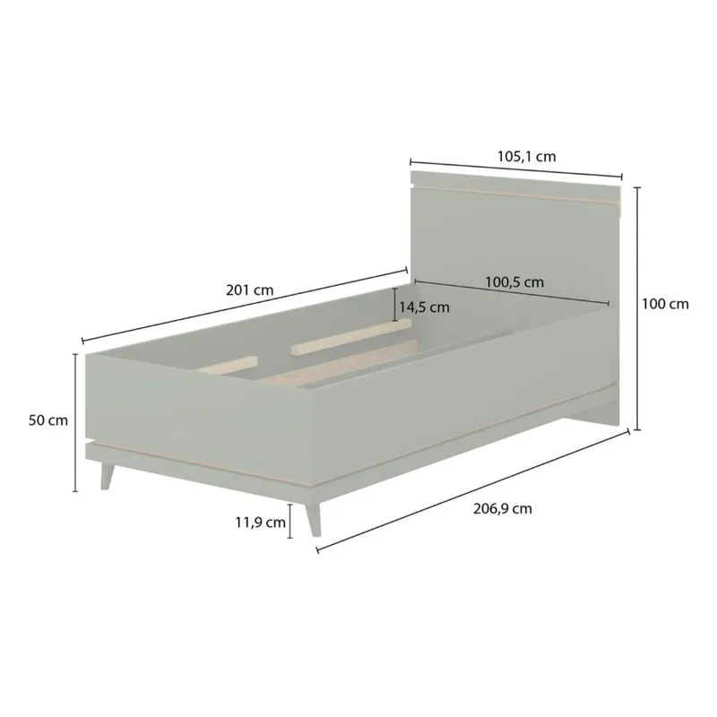 Seng Scandi - 100 cm, Falmet grøn - Oliebehandlet eg - Møbler - Senge - Sengeramme & sengestel
