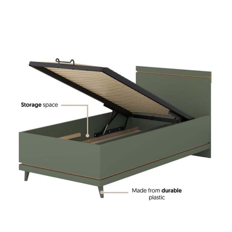 Seng Scandi - 100 cm, Falmet grøn - Oliebehandlet eg - Møbler - Senge - Sengeramme & sengestel