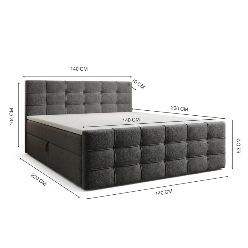 Sengepakke Kontinentalseng Elvros 140x200 cm med opbevaring med løftemekanisme - Antracit/Meget mørk grafit - Møbler - Senge - Kontinentalsenge