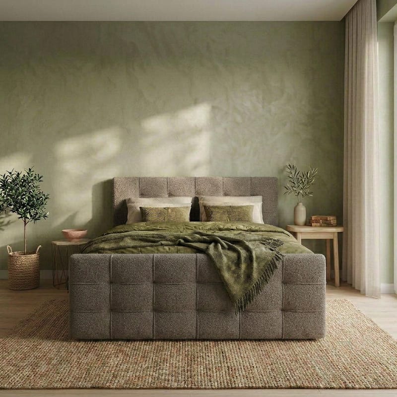 Sengepakke Kontinentalseng Elvros 140x200 cm med opbevaring med løftemekanisme - Varm greige / lys mokka - Møbler - Senge - Kontinentalsenge