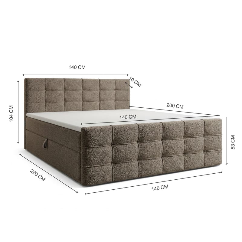 Sengepakke Kontinentalseng Elvros 140x200 cm med opbevaring med løftemekanisme - Varm greige / lys mokka - Møbler - Senge - Kontinentalsenge