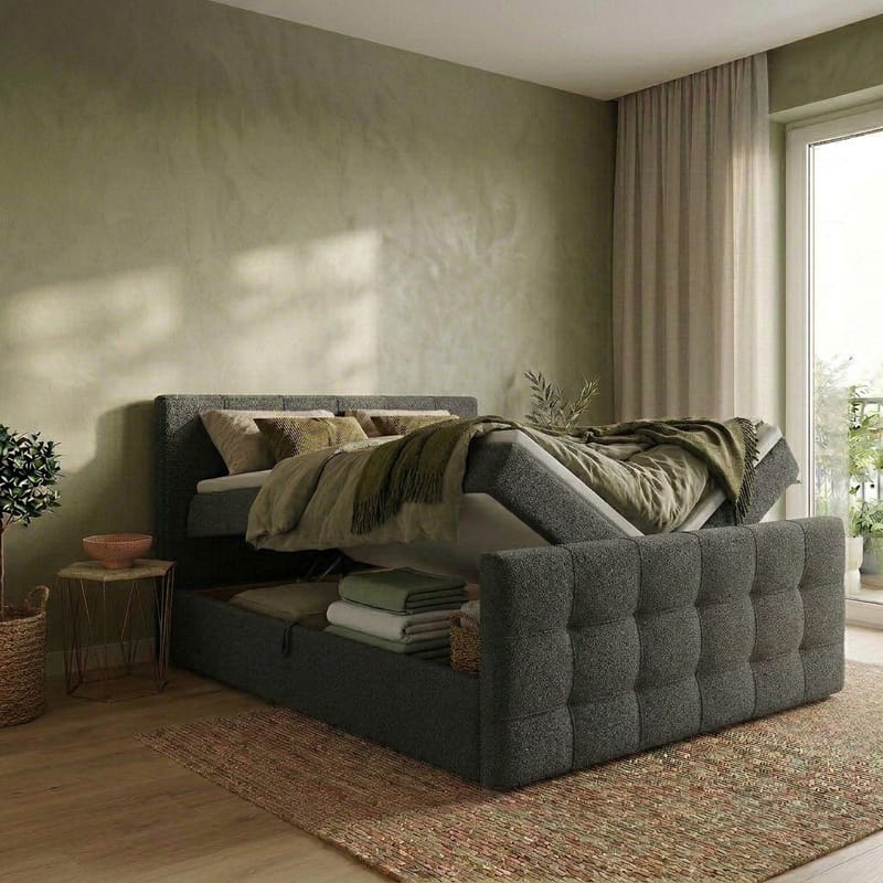 Sengepakke Kontinentalseng Elvros 160x200 cm med opbevaring med løft - Antracit/Meget mørk grafit - Møbler - Senge - Kontinentalsenge