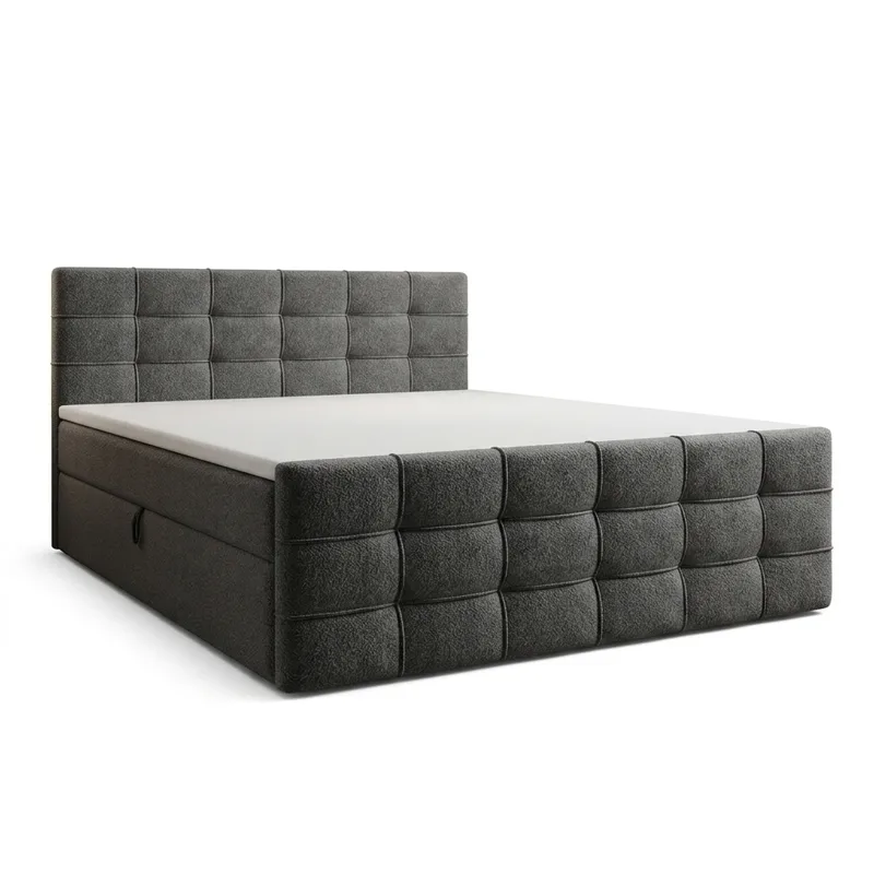 Sengepakke Kontinentalseng Elvros 180x200 cm med opbevaring med løft, Antracit/Meget mørk grafit