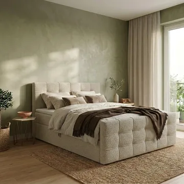 Sengepakke Kontinentalseng Elvros 180x200 cm med opbevaring med løft - Cremet ecru / lys beige - Møbler - Senge - Kontinentalsenge