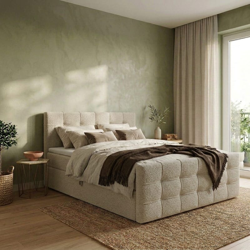 Sengepakke Kontinentalseng Elvros 180x200 cm med opbevaring med løft - Cremet ecru / lys beige - Møbler - Senge - Kontinentalsenge