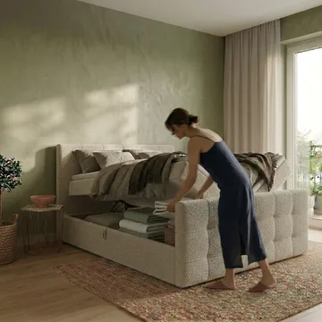 Sengepakke Kontinentalseng Elvros 180x200 cm med opbevaring med løft - Cremet ecru / lys beige - Møbler - Senge - Kontinentalsenge