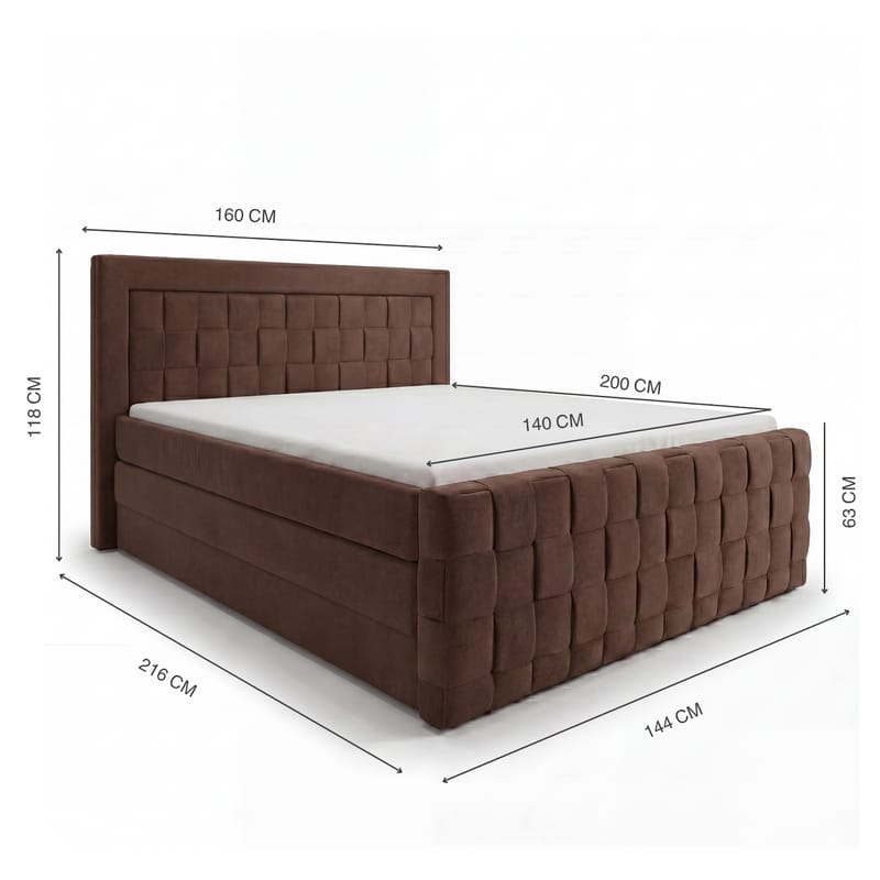 Sengepakke Kontinentalseng Ryven 160x200 cm med opbevaring med løft - chokolade/mørkebrun/mokka - Møbler - Senge - Kontinentalsenge