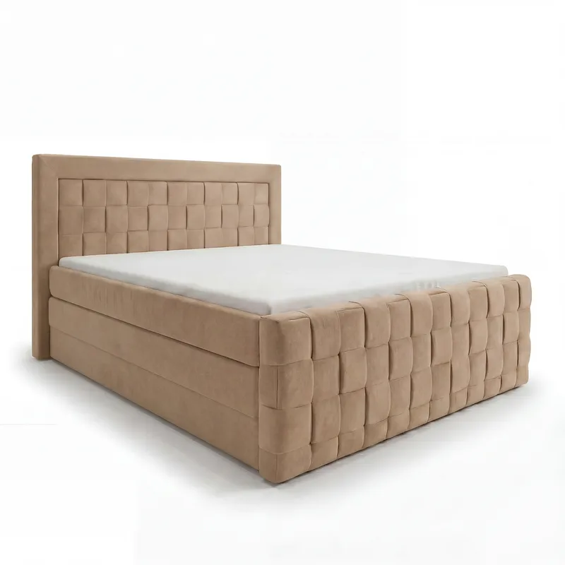 Sengepakke Kontinentalseng Ryven 160x200 cm med opbevaring med løft, kamel/karamel/gylden beige