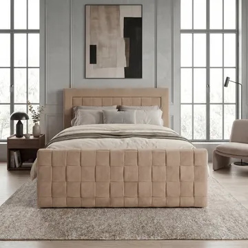 Sengepakke Kontinentalseng Ryven 160x200 cm med opbevaring med løft - kamel/karamel/gylden beige - Møbler - Senge - Kontinentalsenge