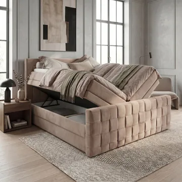 Sengepakke Kontinentalseng Ryven 180x200 cm med opbevaring med løft - varm beige/latte - Møbler - Senge - Kontinentalsenge