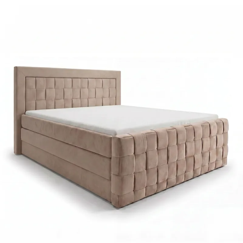 Sengepakke Kontinentalseng Ryven 180x200 cm med opbevaring med løft, varm beige/latte