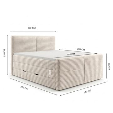 Sengepakke Kontinentalseng Sorvin 140x200 cm med opbevaring med løftemekanisme - Creme / ecru / elfenben - Møbler - Senge - Kontinentalsenge