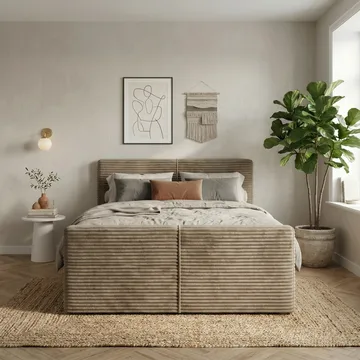 Sengepakke Kontinentalseng Sorvin 160x200 cm med opbevaring med løftemekanisme - Varm beige - Møbler - Senge - Kontinentalsenge