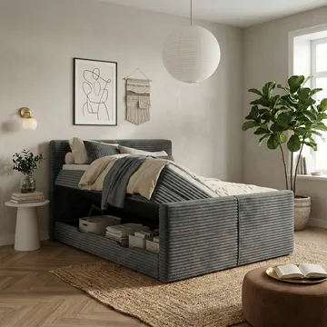 Sengepakke Kontinentalseng Sorvin 180x200 cm med opbevaring med løftemekanisme - Grafit/Mørkegrå - Møbler - Senge - Kontinentalsenge
